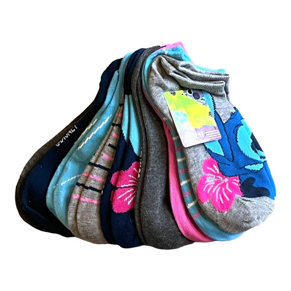 NEW 9 Pair Disney Stitch Ankle Socks 18pc Set Shoe Size 4-10 Blue Gray Pink New - Picture 4 of 5